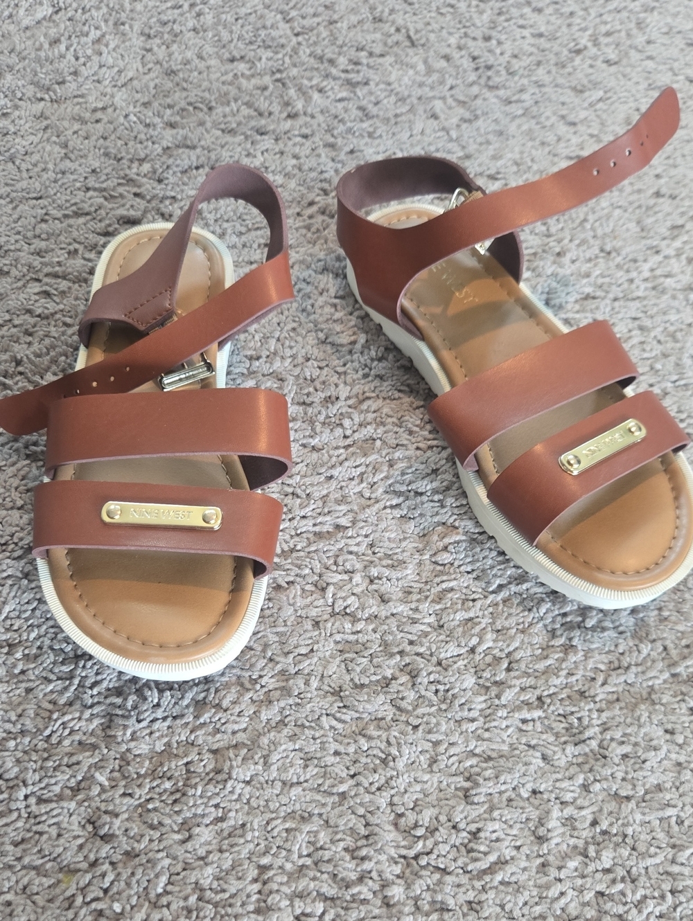 Nine West Kids Brown Strappy Sandals with Gold Accents